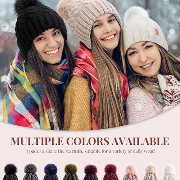 3 PCS Womens Beanie with Pom Pom,‎ Knit Beanie Hats for Women Winter and Fall - Picture 2 of 6